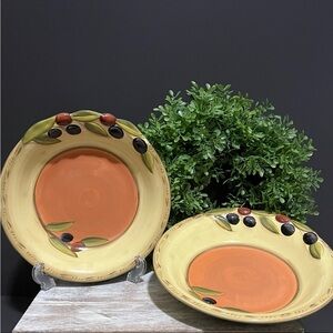 Clay Art OLIVIA ITALIAN Embossed Hand Painted Discontinued Pasta Bowl Set